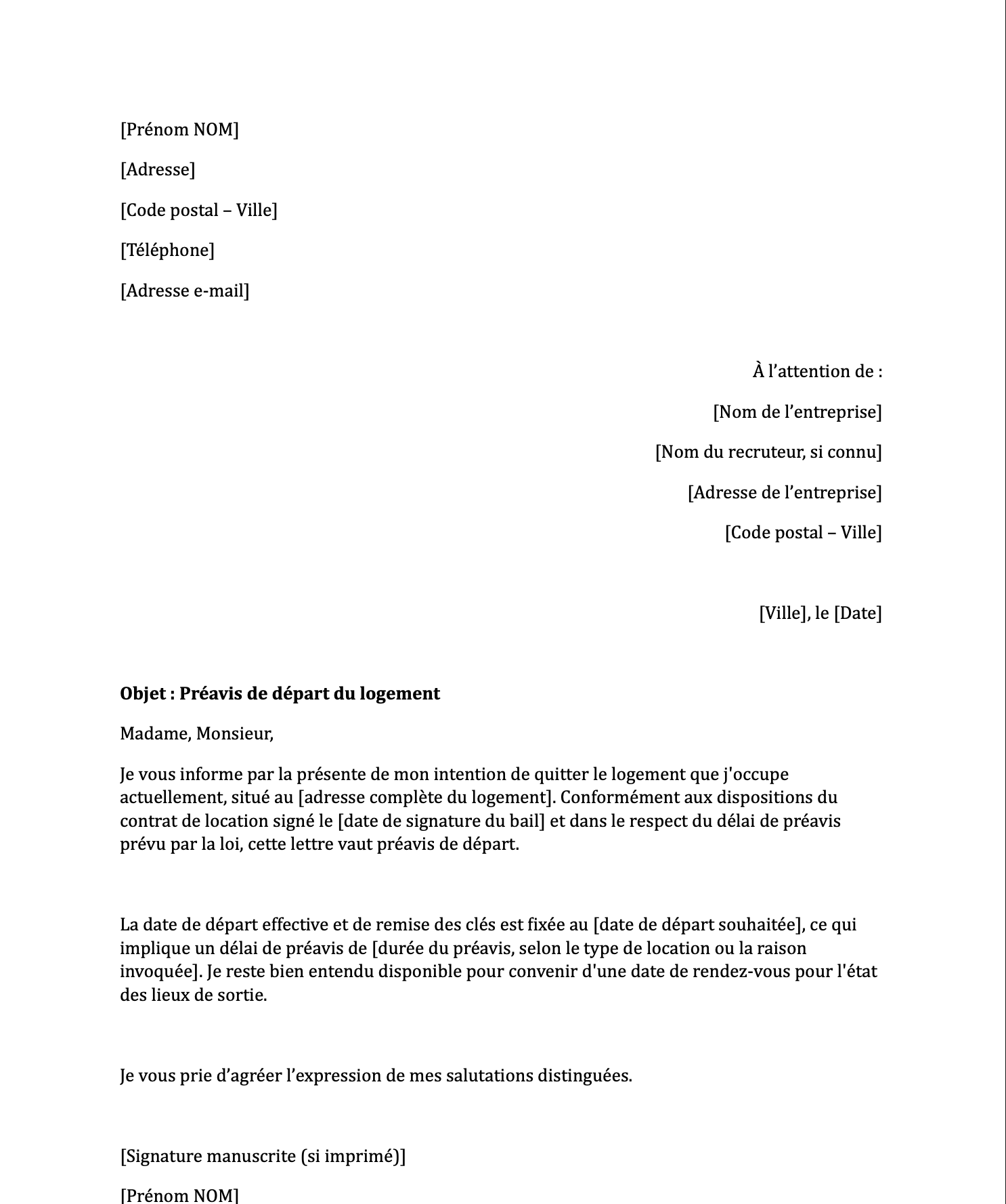 Preview de Lettre de Préavis Logement